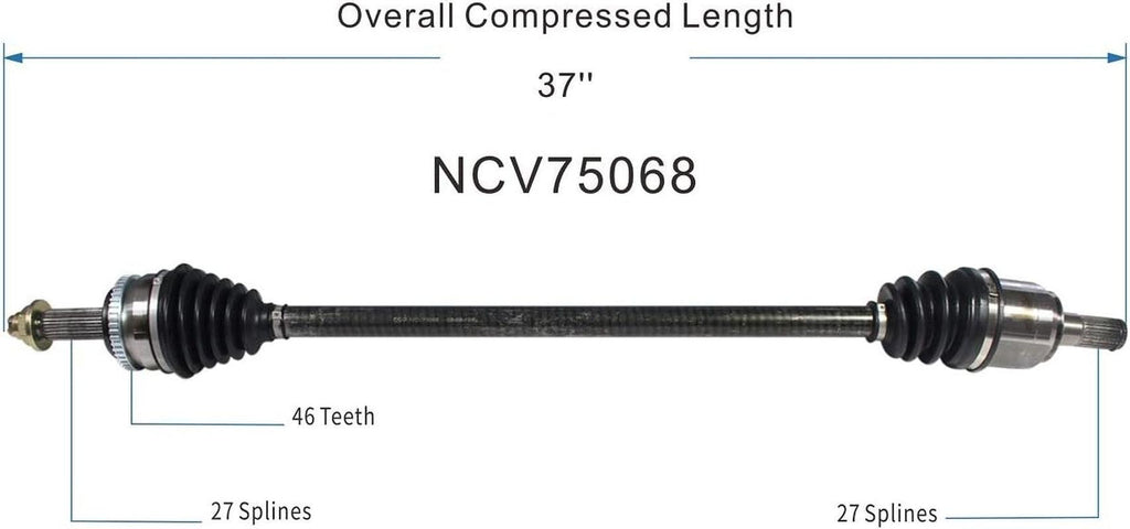 NCV75068 CV Axle Shaft Assembly for Select 2011-13 Kia Forte and Forte Koup - Front Right (Passenger Side)