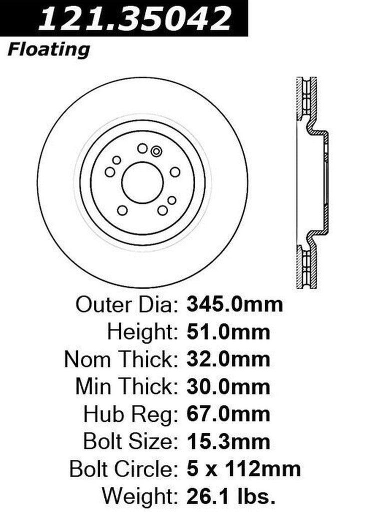 Centric Front Disc Brake Rotor for ML500, ML55 AMG, ML430 (121.35042)
