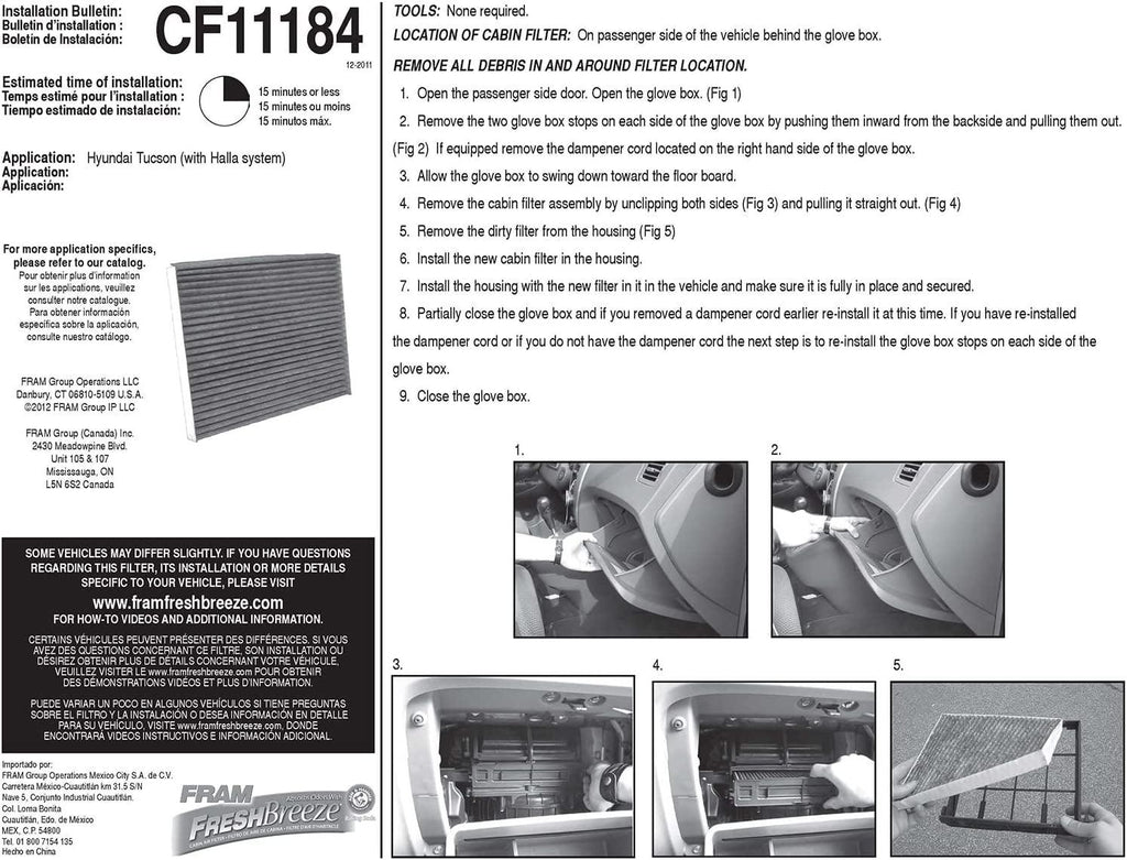 Fresh Breeze Cabin Air Filter Replacement for Car Passenger Compartment W/ Arm and Hammer Baking Soda, Easy Install, CF11184 for Select Hyundai and Kia Vehicles , White