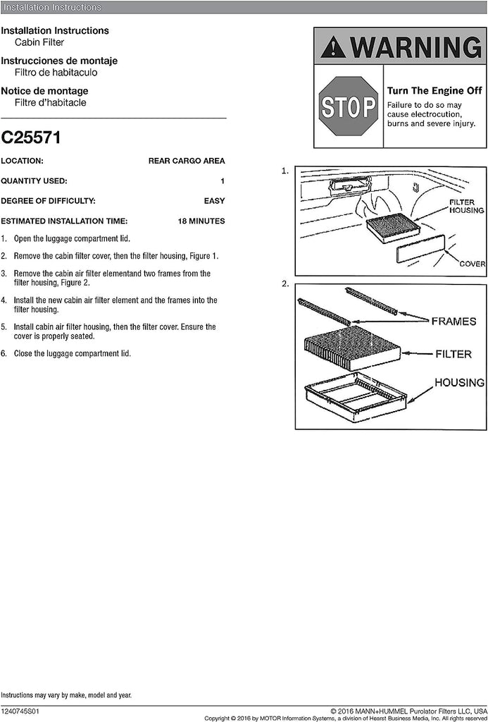 C25571 one Advanced Cabin Air Filter Compatible with Select Ford, Mercury and Mazda