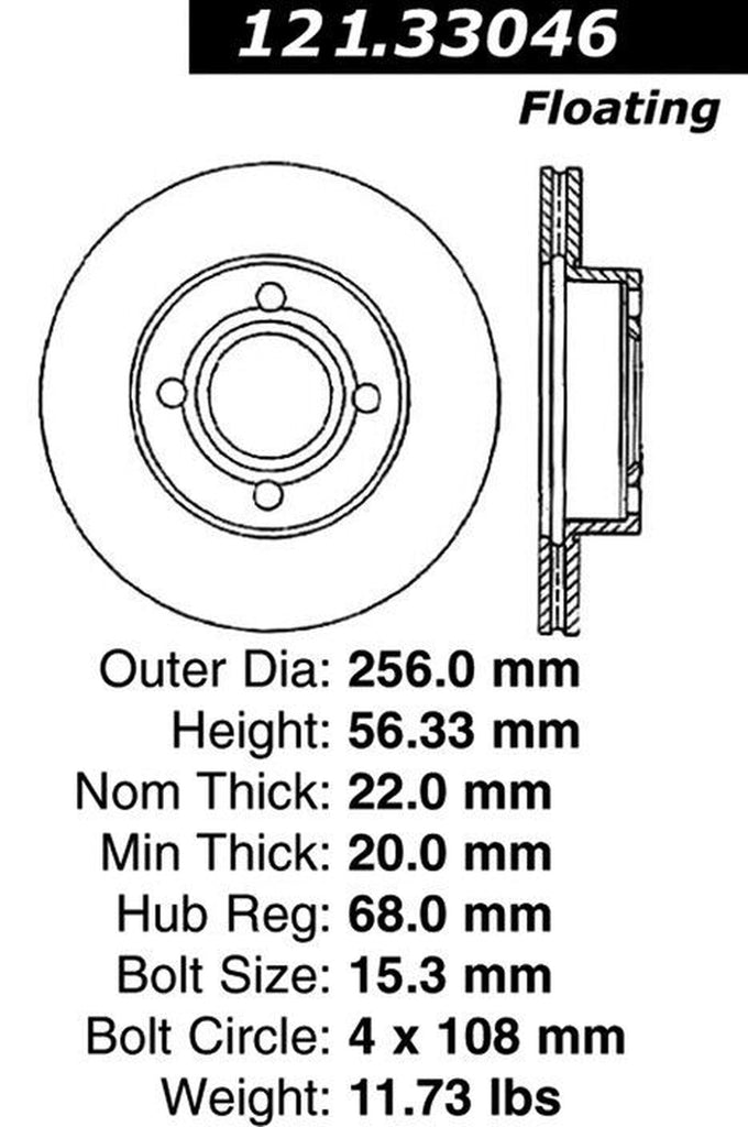 Centric Front Disc Brake Rotor for 1990-1992 90 Quattro (121.33046)