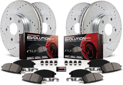 K2798 Front & Rear Brake Kit with Drilled/Slotted Brake Rotors and Z23 Evolution Ceramic Brake Pads