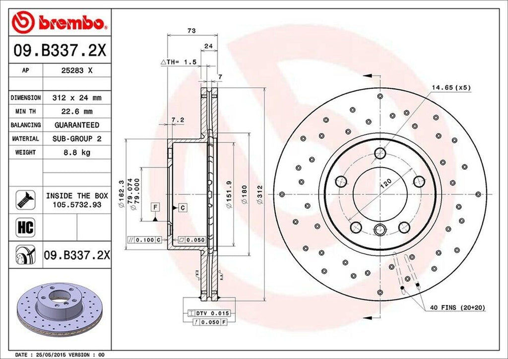 Brembo Front Disc Brake Rotor for BMW (09.B337.2X)