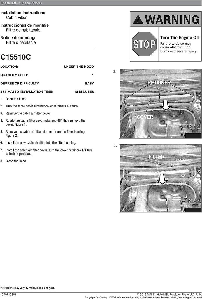 C15510C one Advanced Cabin Air Filter Compatible with Select BMW Vehicles