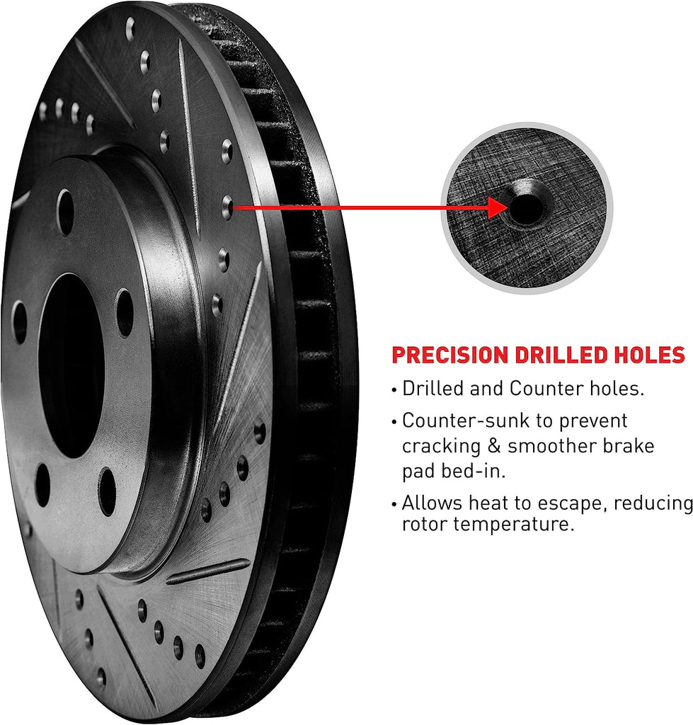 Front Kit Brake Rotors Black Drill Slot for 2008-2019 Matrix, Corolla, Vibe, Xd