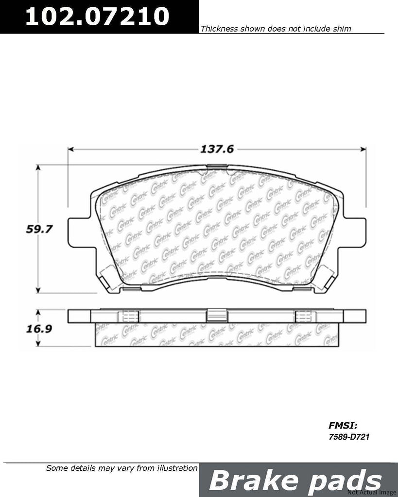 Centric Front Disc Brake Pad for Impreza, Forester, Legacy, Outback (102.07210)