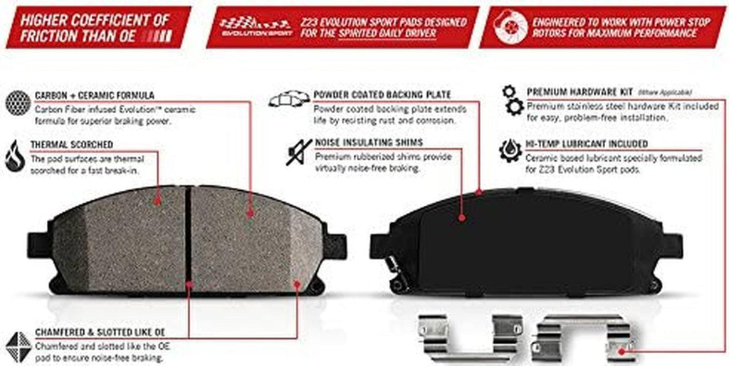 K5544 Rear Z23 Carbon Fiber Brake Pads with Drilled & Slotted Brake Rotors Kit