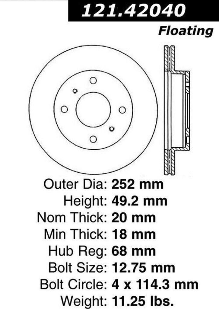 Centric Front Disc Brake Rotor for 1989-1996 240SX (121.42040)