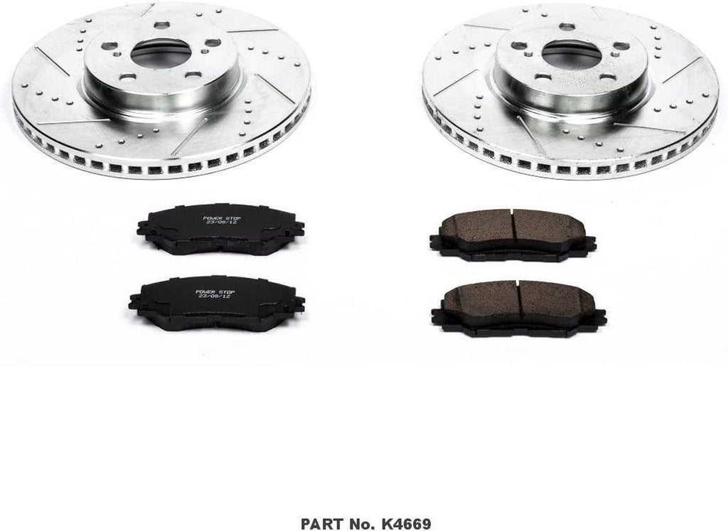 K4669 Front Z23 Carbon Fiber Brake Pads with Drilled & Slotted Brake Rotors Kit