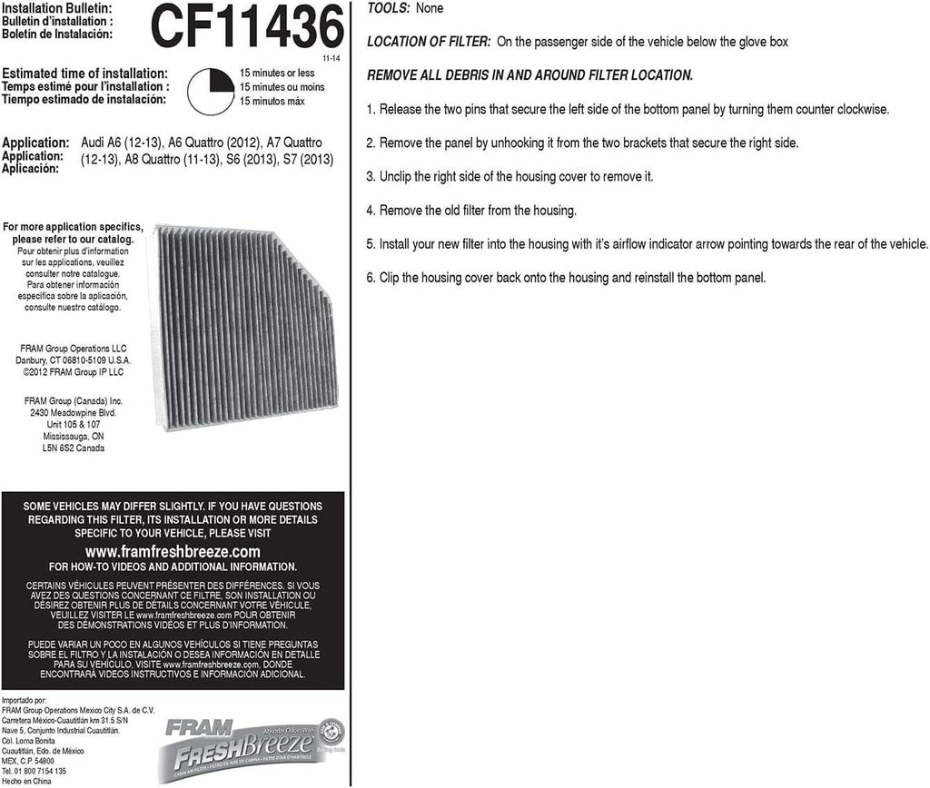 Fresh Breeze Cabin Air Filter with Arm & Hammer Baking Soda, CF11436 for Audi Vehicles