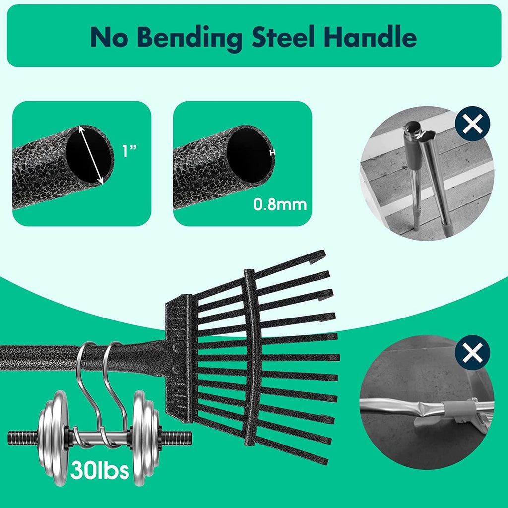 Garden Rake,60 Inch Heavy Duty Small Rake 11 Metal Tines -8.5 Inch Wide, Adjustable Steel Handle,Garden Leaf Rake for Collecting Debris among Flower Beds, Delicate Plants, Lawns ,Yards