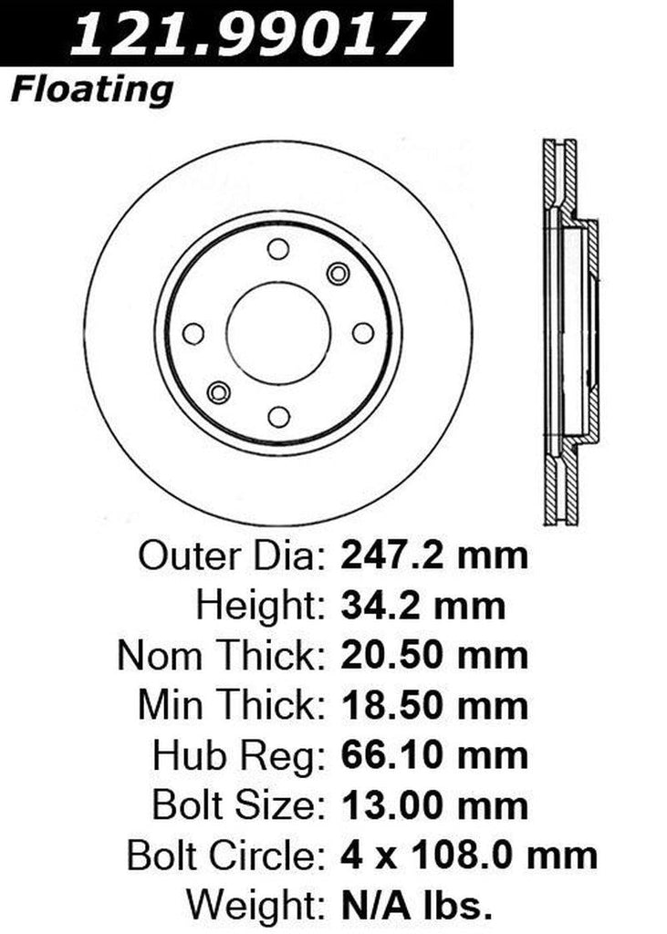 Centric Front Disc Brake Rotor for 206, 306 (121.99017)
