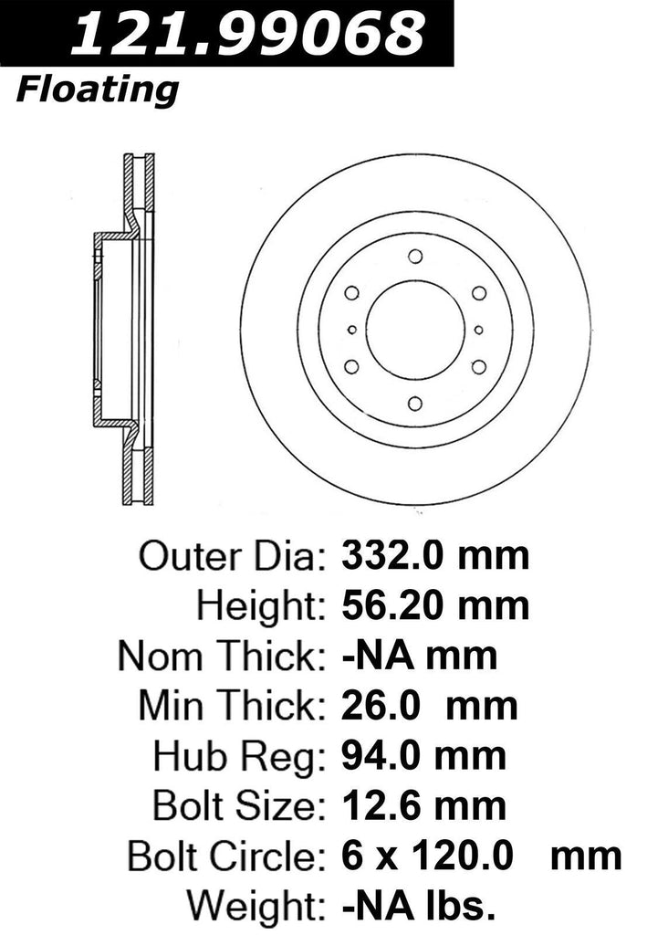 Centric Front Disc Brake Rotor for 08-17 Mitsubishi Montero (121.99068)