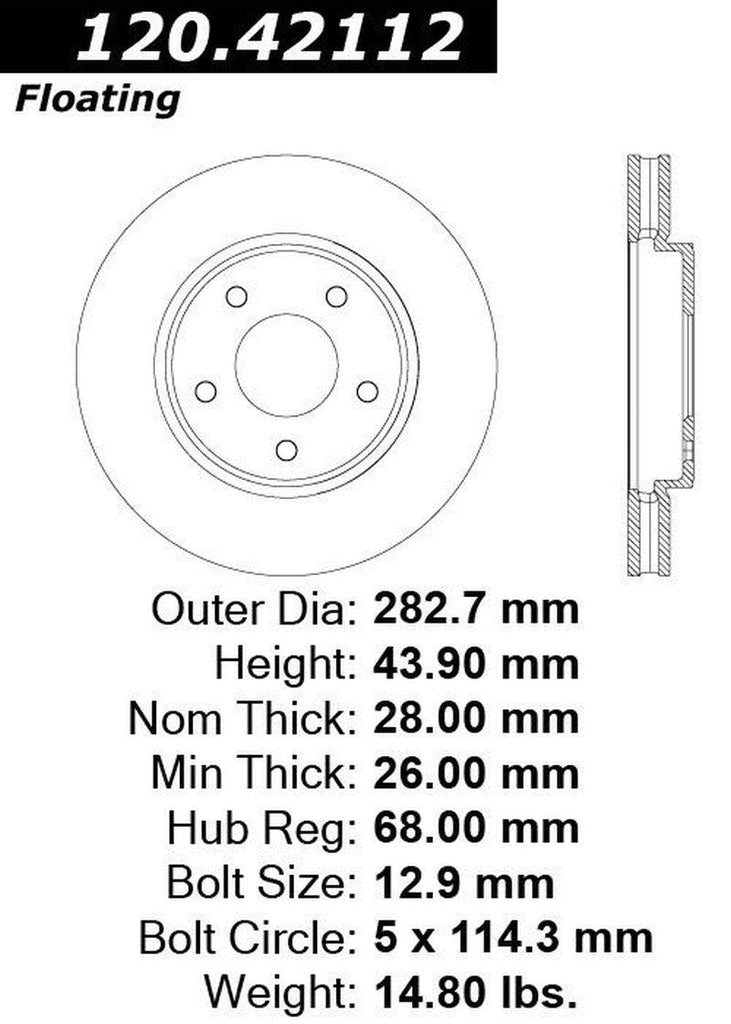 Centric Front Disc Brake Rotor for LEAF, NV200, City Express (120.42112)