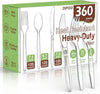 360Pc Party Plastic Silverware, Disposable Cutlery Set, Premium Clear Utencils Combo: 120 Forks, 120 Spoons, 120 Knives, Heavy Duty with Heat Resistant & BPA Free, Solid and Durable Party Supply