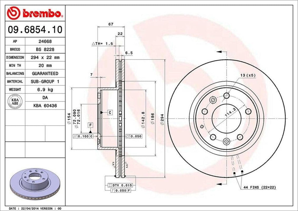 Brembo Front Disc Brake Rotor for 1993-1995 Mazda RX-7 (09.6854.10)