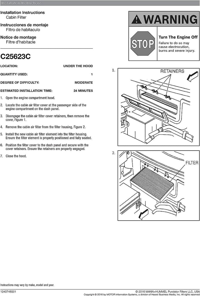 C25623C one Advanced Cabin Air Filter Compatible with Select Chevrolet and Cadillac
