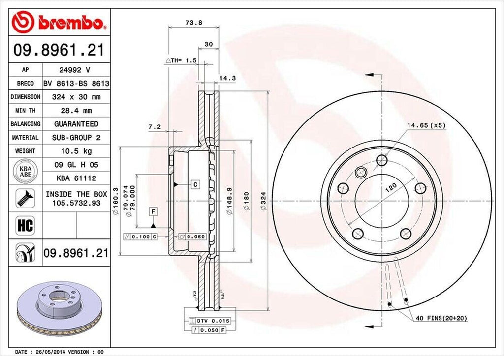 Brembo Front Disc Brake Rotor for 530I, 540I (09.8961.21)