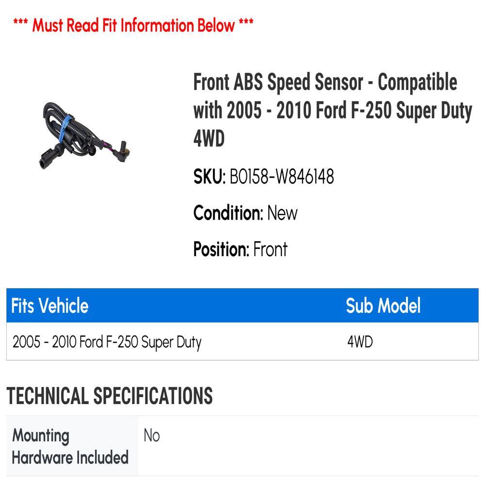 Front ABS Speed Sensor - Compatible with 2005 - 2010 Ford F-250 Super Duty 4WD 2006 2007 2008 2009