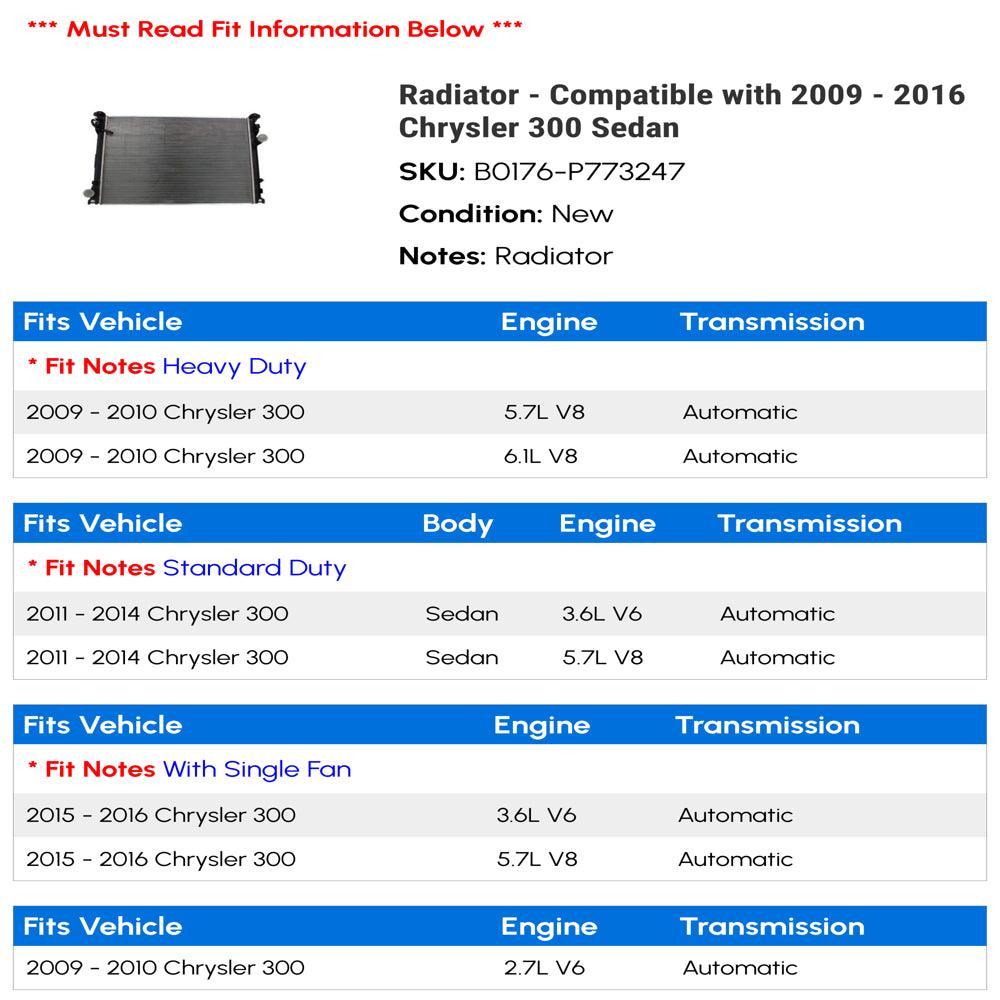 Radiator - Compatible with 2009 - 2016 Chrysler 300 Sedan 2010 2011 2012 2013 2014 2015