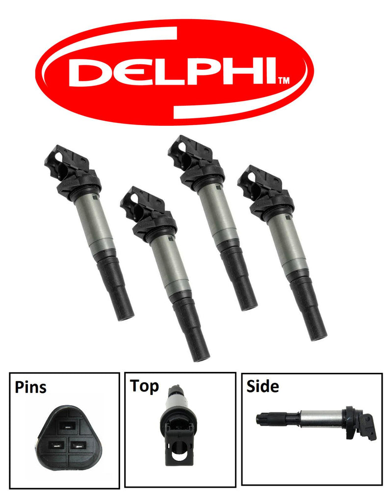 For Mini 09-15 Cooper S 4X Ignition Coil with Spark Plug Connector Delphi OEM
