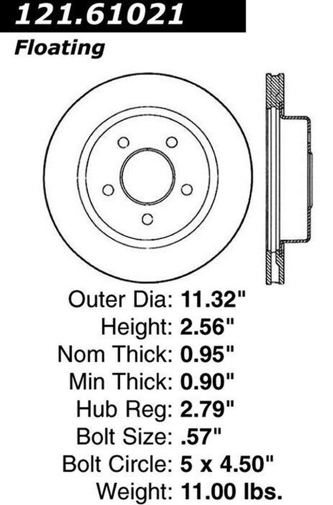 Centric Rear Disc Brake Rotor for Mark VII, Continental, Mustang (121.61021)