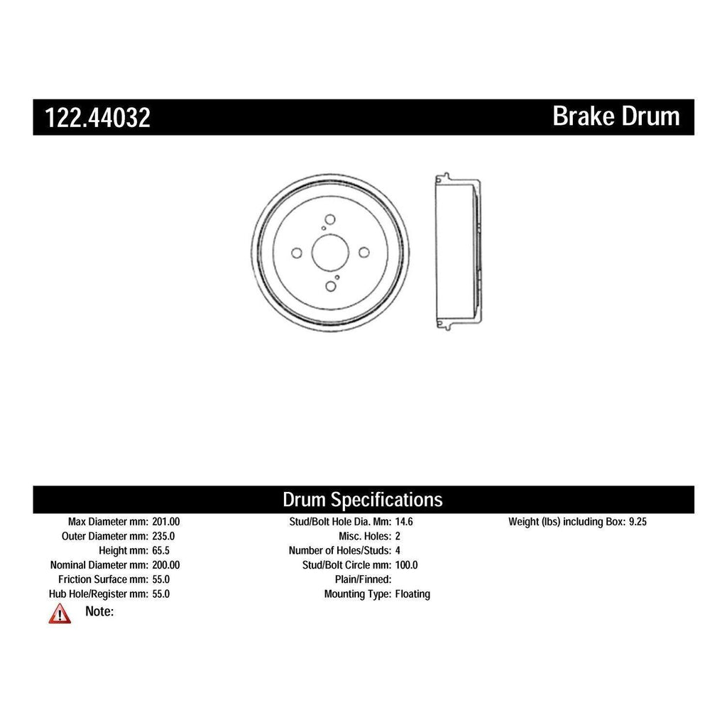 Centric Brake Drum for Prizm, Corolla 122.44032
