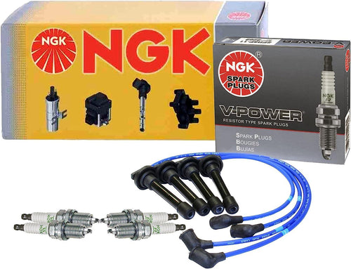 NGK Wire & 4 V-Power Spark Plugs Kit for Honda Civic Del Sol 1.5 L4 D15B7 SOHC