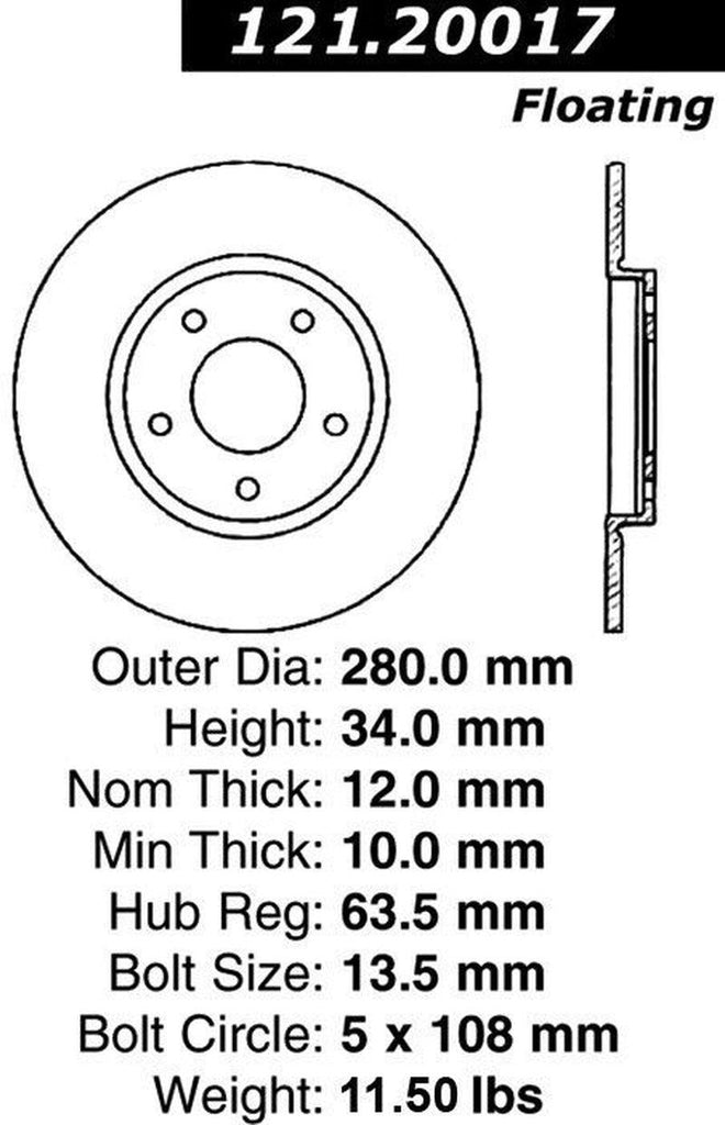 Centric Rear Disc Brake Rotor for X-Type, Mondeo (121.20017)