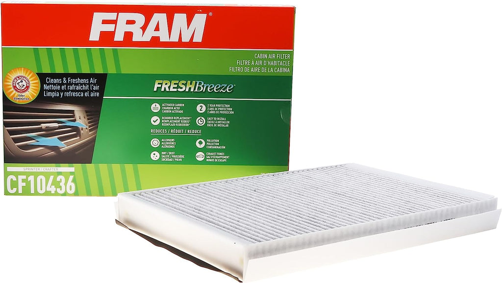 Fresh Breeze Cabin Air Filter with Arm & Hammer Baking Soda, CF10436 for Dodge/Mercedes Vehicles , White