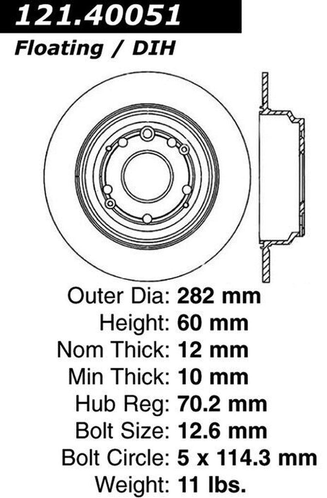 Centric Rear Disc Brake Rotor for 1999-2001 Acura RL (121.40051)