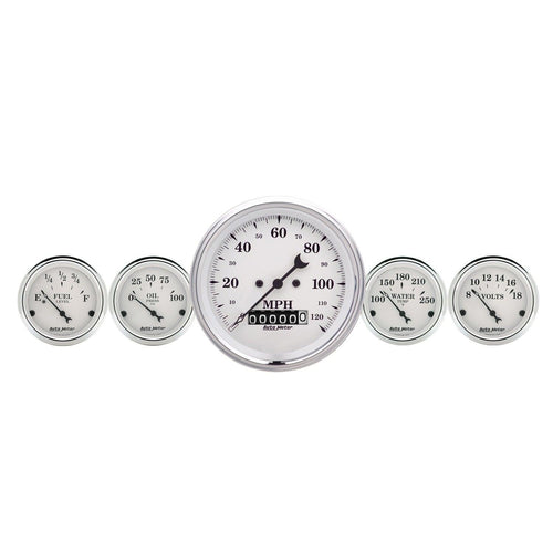 2 PC. GAUGE KIT 3-3/8 in. QUAD & SPEEDOMETER 240-33 O OLD TYME WHITE - greatparts