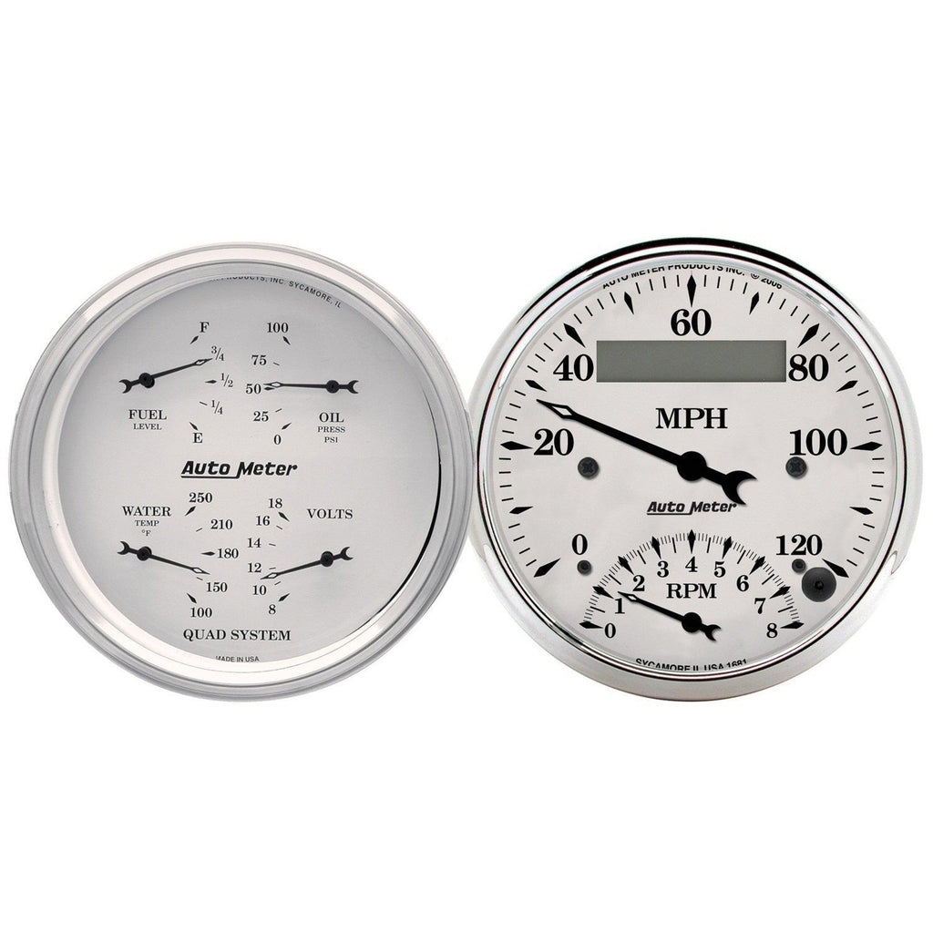2 PC. GAUGE KIT 3-3/8 in. QUAD & TACH/SPEEDO 240-33 O OLD TYME WHITE - greatparts