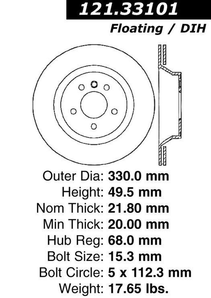 Centric Rear Disc Brake Rotor for A6 Quattro, A6 (121.33101)