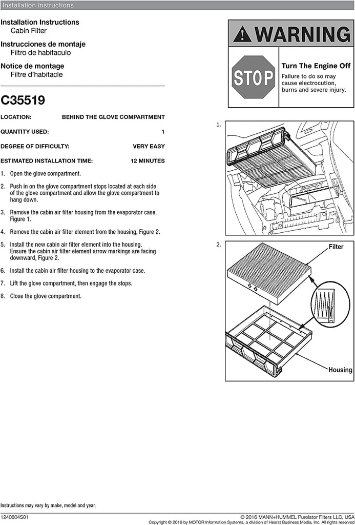 C35519 one Cabin Air Filter, 1 Count (Pack of 1)