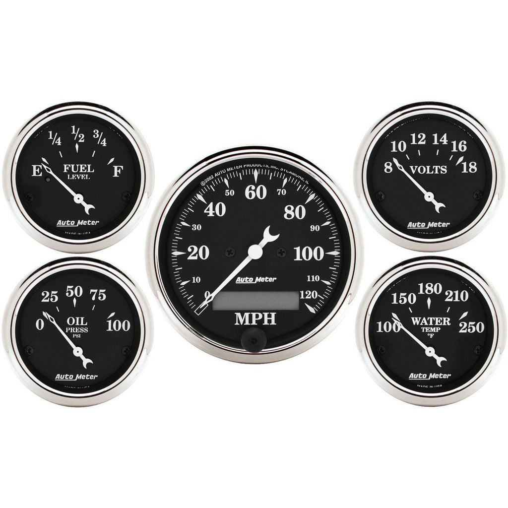 5 PC. GAUGE KIT 3-1/8 in. & 2-1/16 in. ELEC. SPEEDOMETER OLD TYME BLACK - greatparts