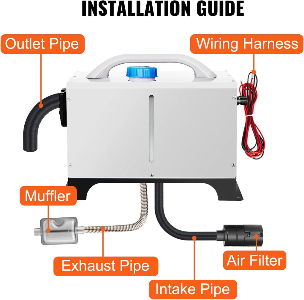 Diesel Air Heater 5KW Parking Heater 12V Truck Heater, One Air Outlet, with Black LCD Switch, Remote Control, Fast Heating Compact Diesel Heater, for Car, RV Truck, Boat, Campervans, Caravans