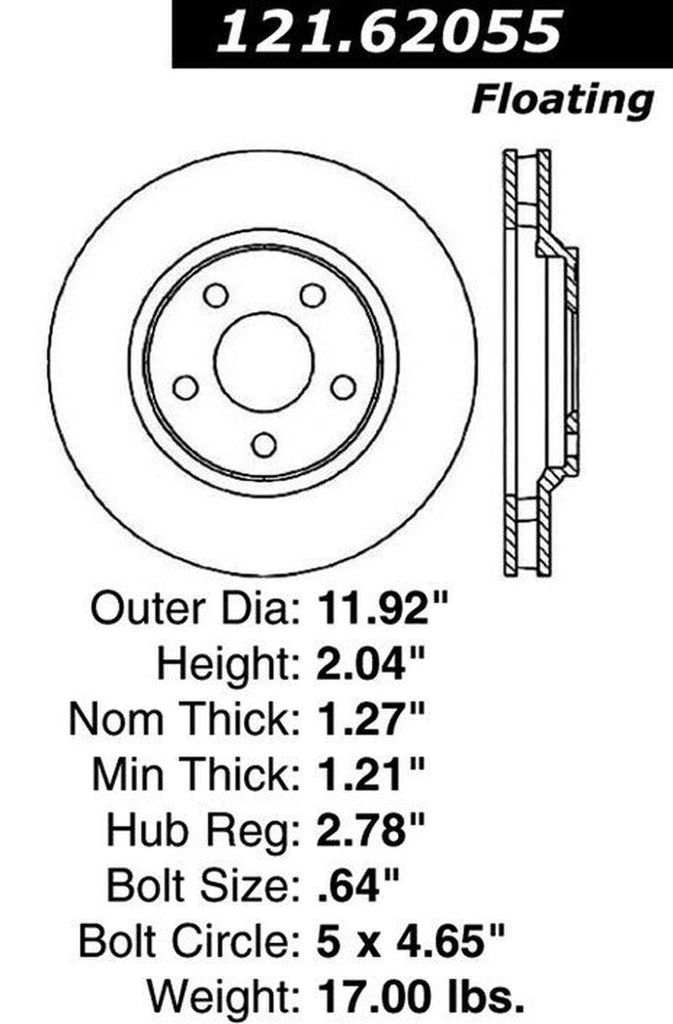 Front Disc Brake Rotor for Park Avenue, Deville, Impala+More (121.62055)