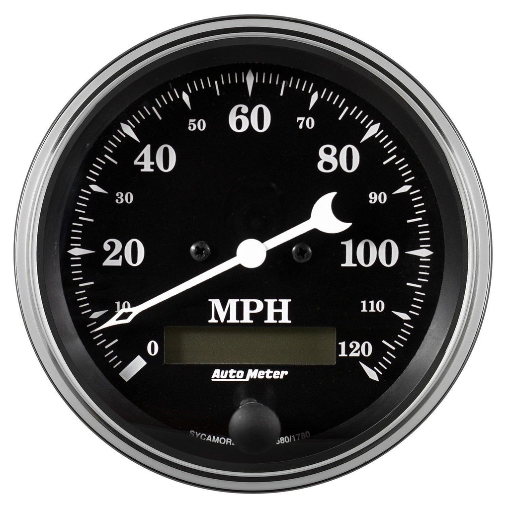3-3/8 in. SPEEDOMETER 0-120 MPH ELEC. PROG. W/ LCD ODO OLD TYME BLACK - greatparts