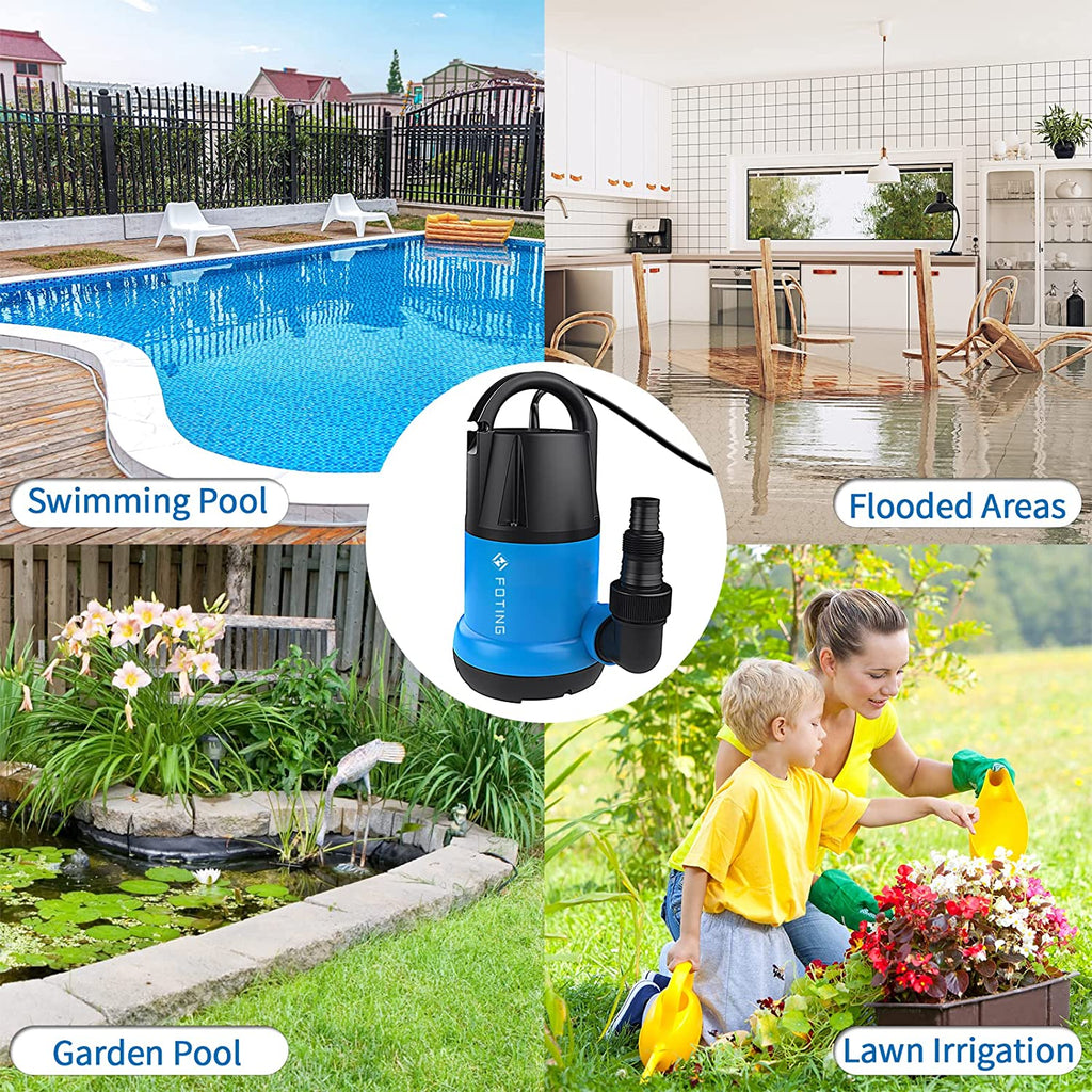 FOTING Sump Pump Submersible 1HP Clean/Dirty Water Pump, 3960 GPH Portable Utility Pump for Swimming Pool Garden Pond Basement with 25Ft Long Power Cord