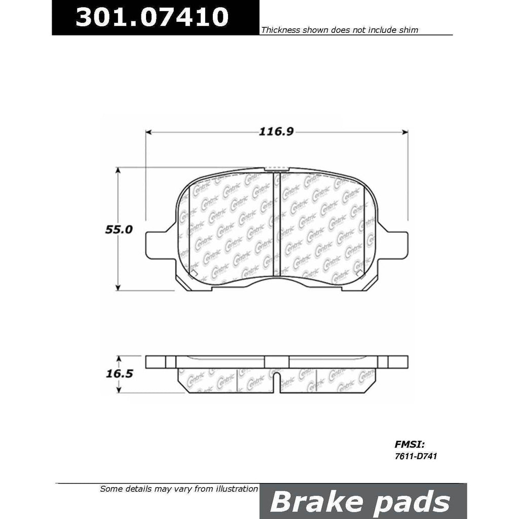 Centric Front Disc Brake Pad for Prizm, Corolla (301.07410)