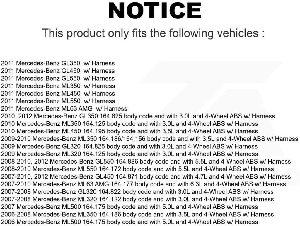 Mpulse Front ABS Wheel Speed Sensor SEN-2ABS0196 for Mercedes-Benz ML350 GL450 GL550 ML500 ML320 GL350 ML550 GL320 ML63 AMG ML450 W/Harness