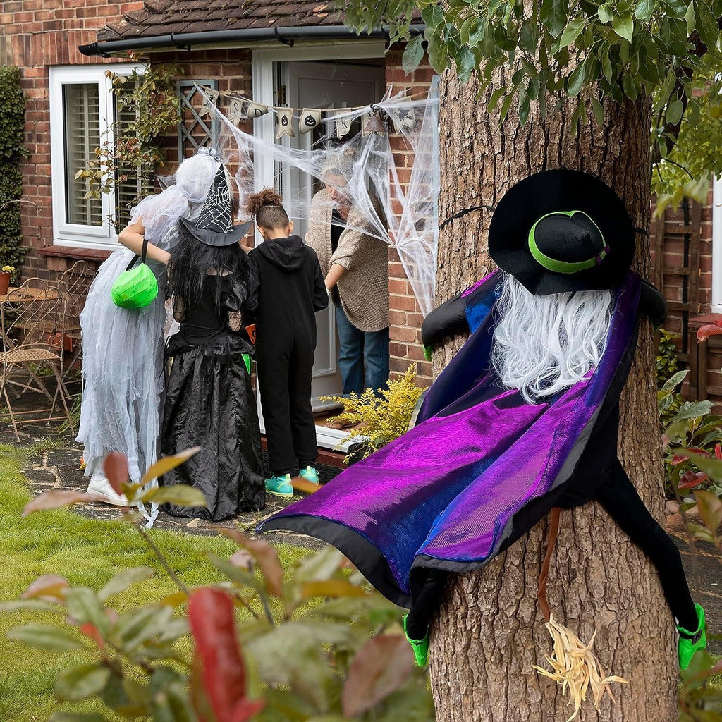 POPGIFTU 64" Large Crashing Witch Decorations, Funny Witch Crashing into Tree Halloween Outdoor Decor, Hanging into Tree/Door/Garden/Yard/Indoor/Outside Halloween Flying Witches Props Ornaments