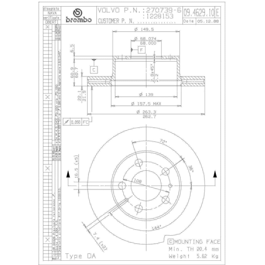 Brembo Front Disc Brake Rotor for Volvo (09.4629.10)