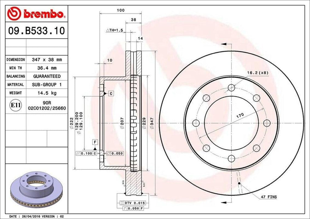 Brembo Front Disc Brake Rotor for Ford (09.B533.10)