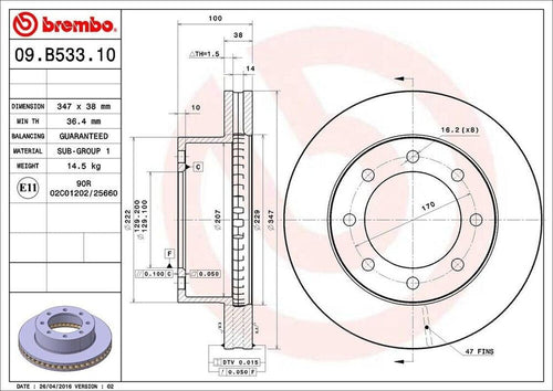 Brembo Front Disc Brake Rotor for Ford (09.B533.10)