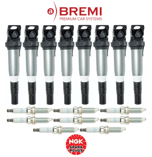 Ignition Coil Bremi + Spark Plug Laser Iridium NGK OEM (8Sets) for BMW V8 750I
