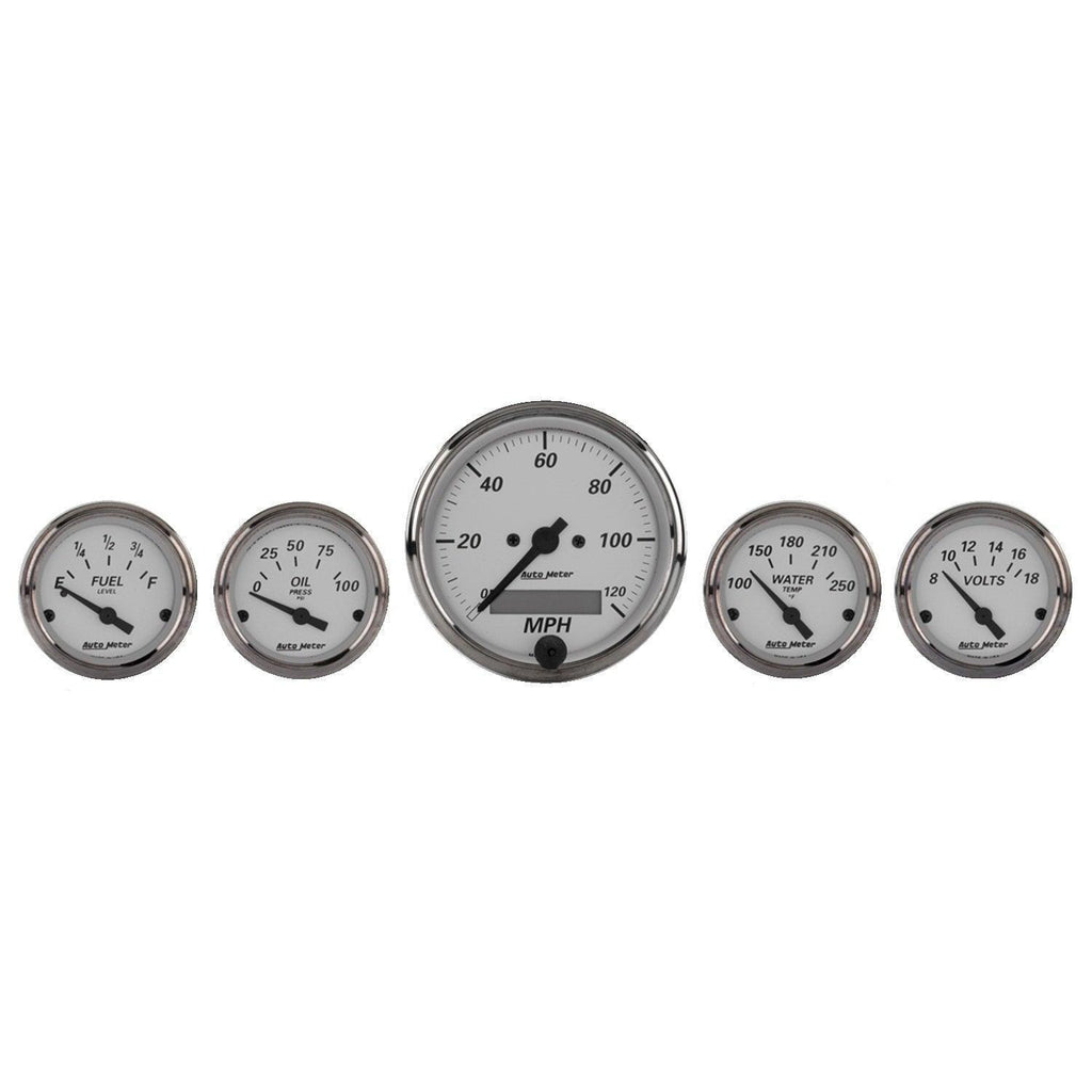 5 PC. GAUGE KIT 3-1/8 in. & 2-1/16 in. ELEC. SPEEDOMETER AMERICAN PLATINUM - greatparts
