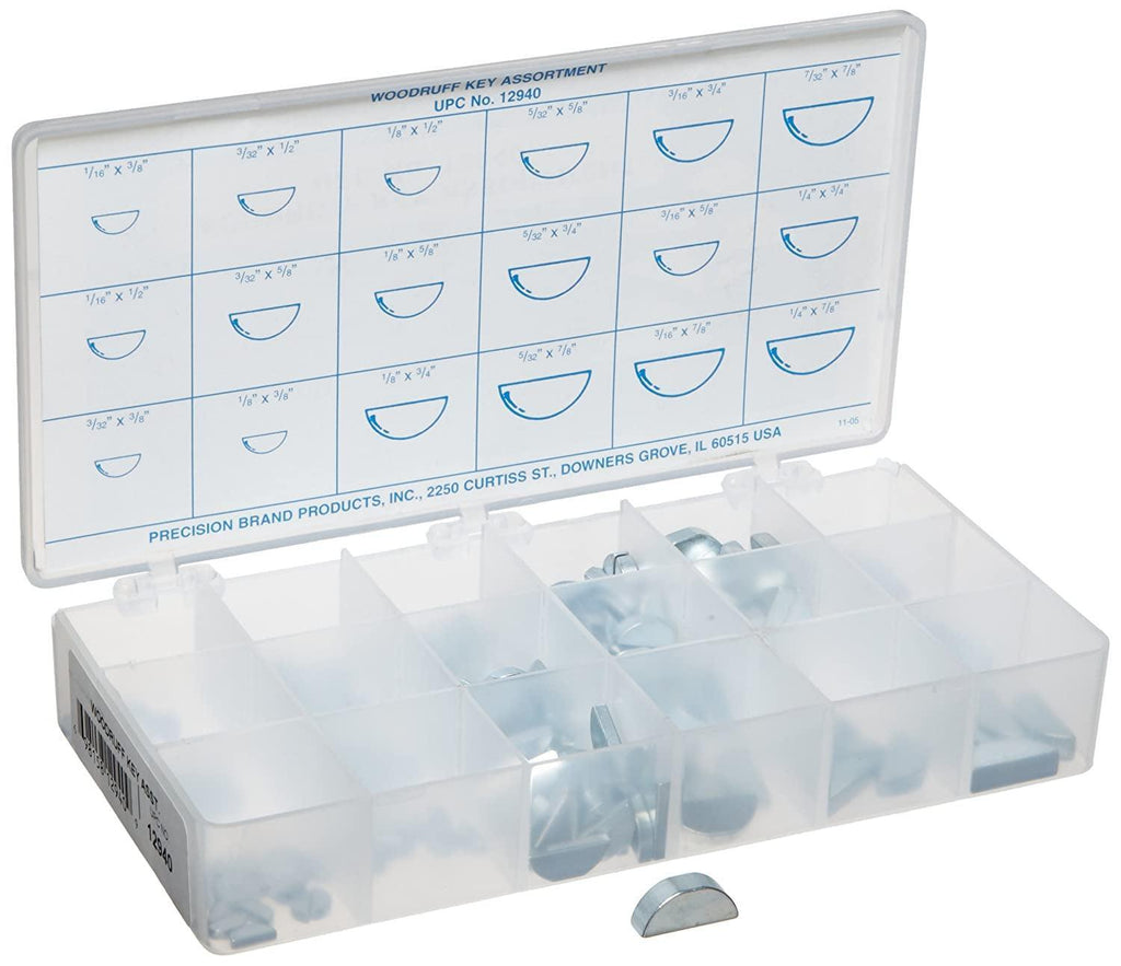 Steel Woodruff Key Assortment (250 Pieces), Zinc Plated Finish, Inch, with Case