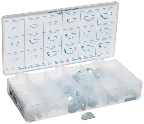 Steel Woodruff Key Assortment (250 Pieces), Zinc Plated Finish, Inch, with Case